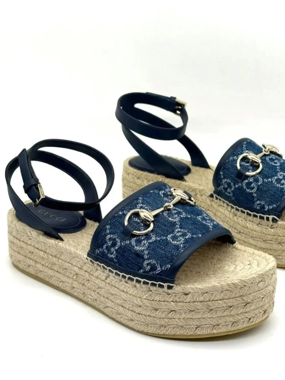 Gucci Paloma Horsebit GG Platform Espadrille Wedge Heel Ankle Strap Sandals - Picture 8 of 15